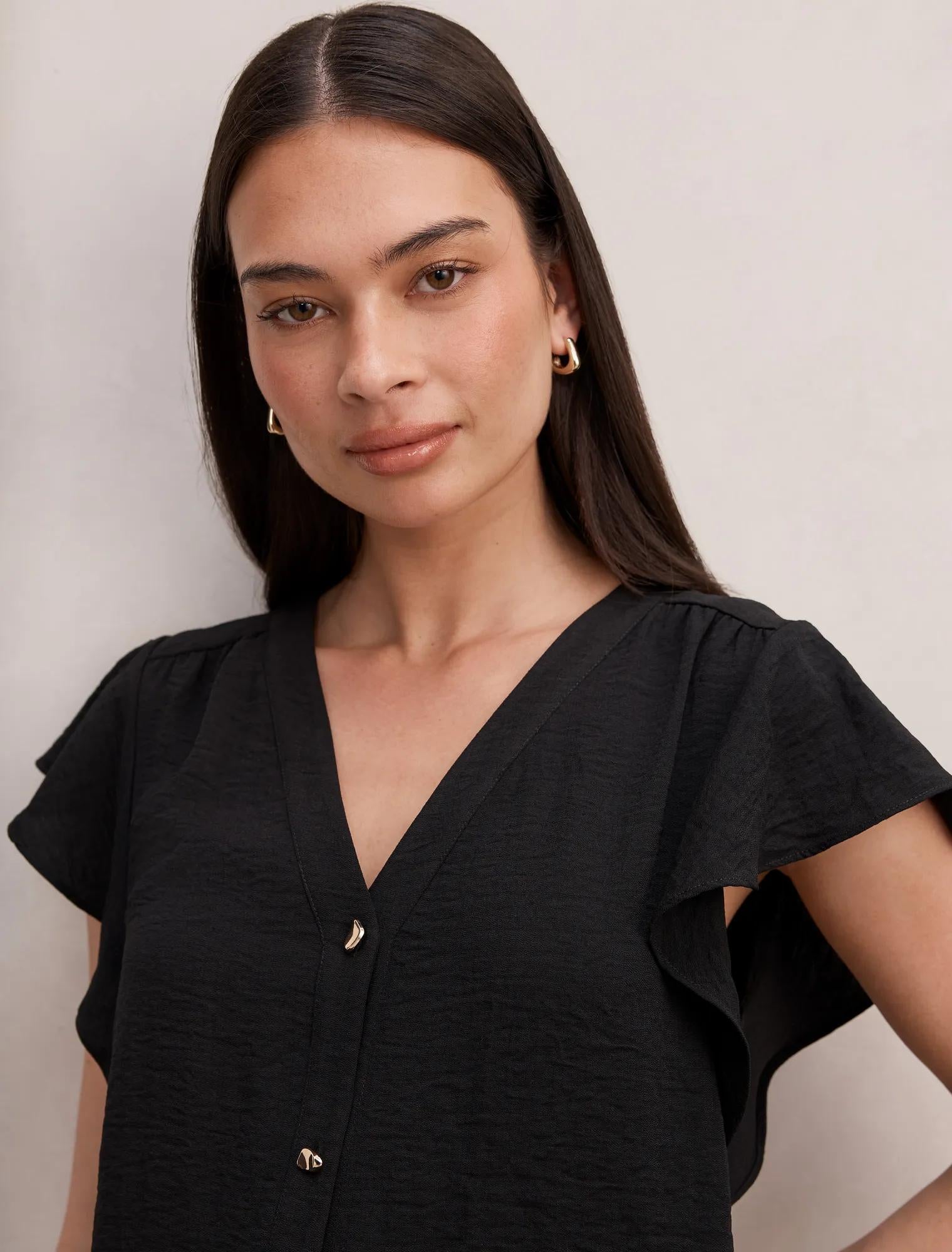 Cecilia Flutter Sleeve Blouse Black