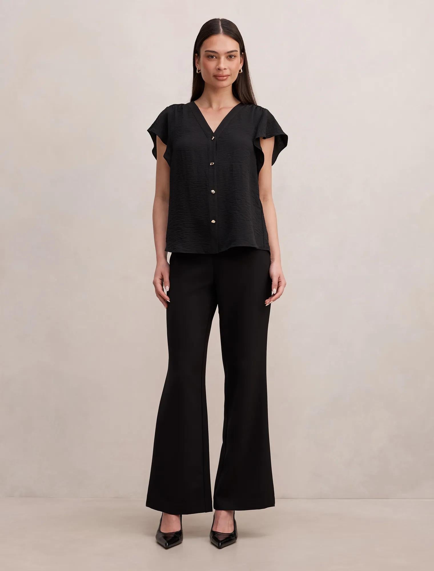 Cecilia Flutter Sleeve Blouse Black