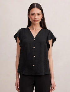 Cecilia Flutter Sleeve Blouse Black