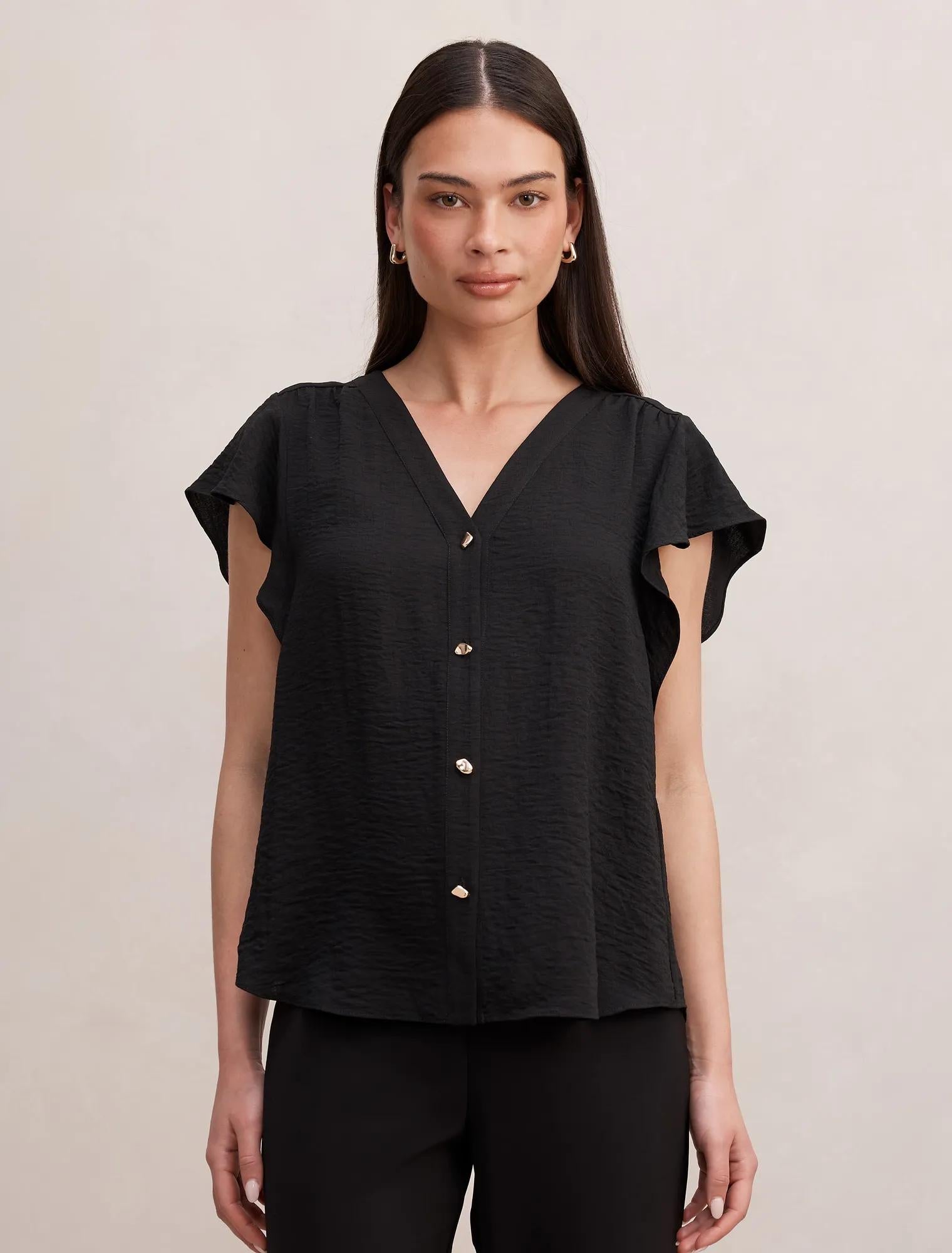 Cecilia Flutter Sleeve Blouse Black