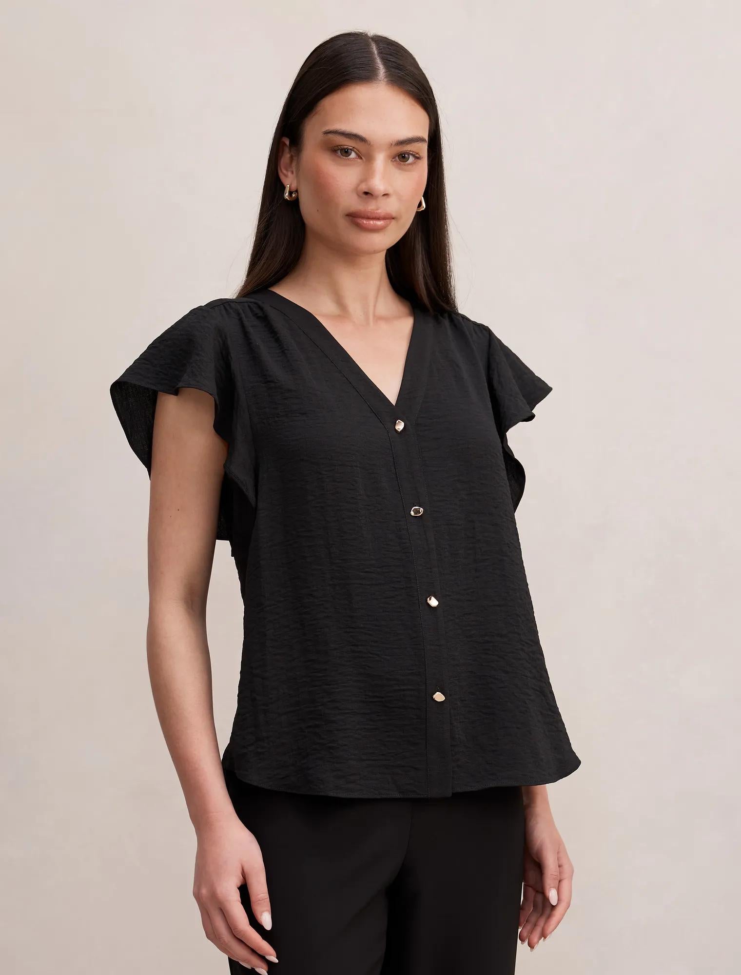 Cecilia Flutter Sleeve Blouse Black