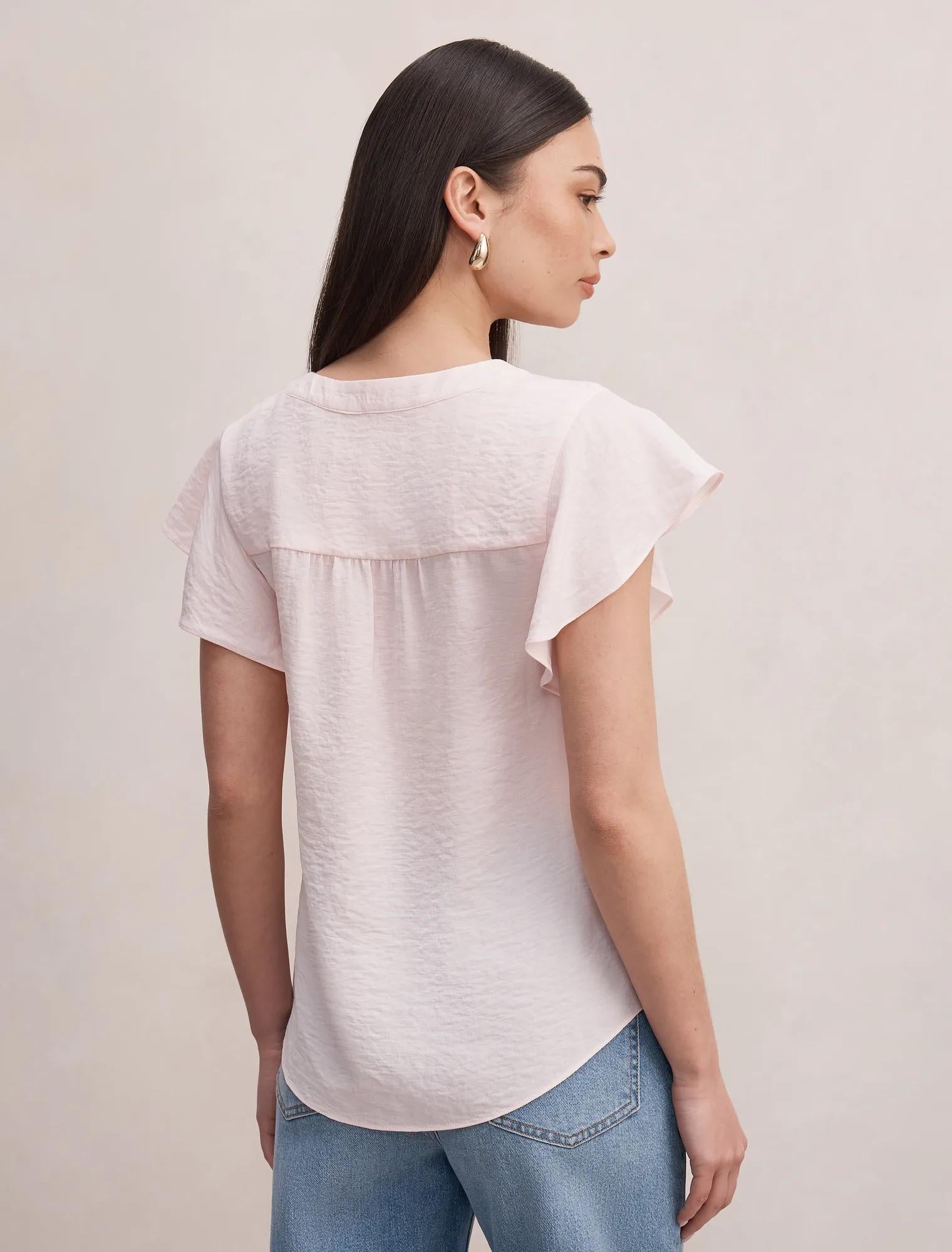 Cecilia Flutter Sleeve Blouse Rosewater Pink