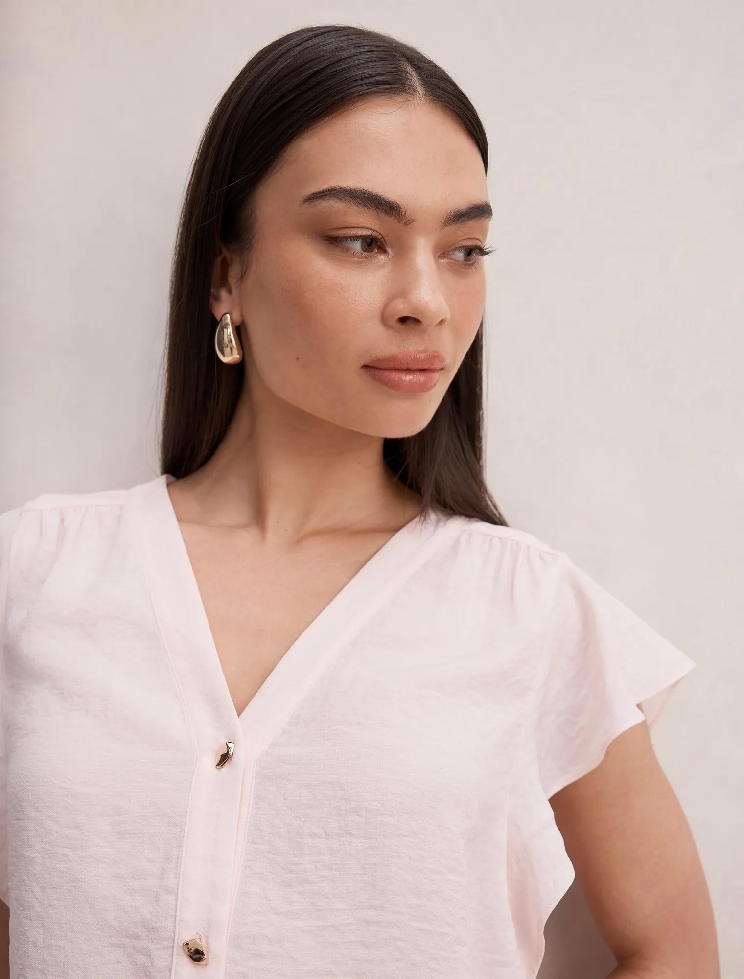 Cecilia Flutter Sleeve Blouse Rosewater Pink
