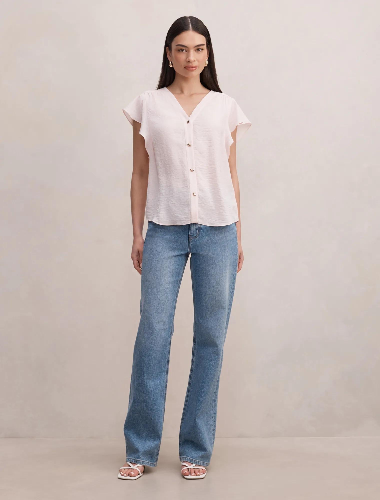 Cecilia Flutter Sleeve Blouse Rosewater Pink