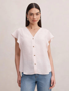 Cecilia Flutter Sleeve Blouse Rosewater Pink