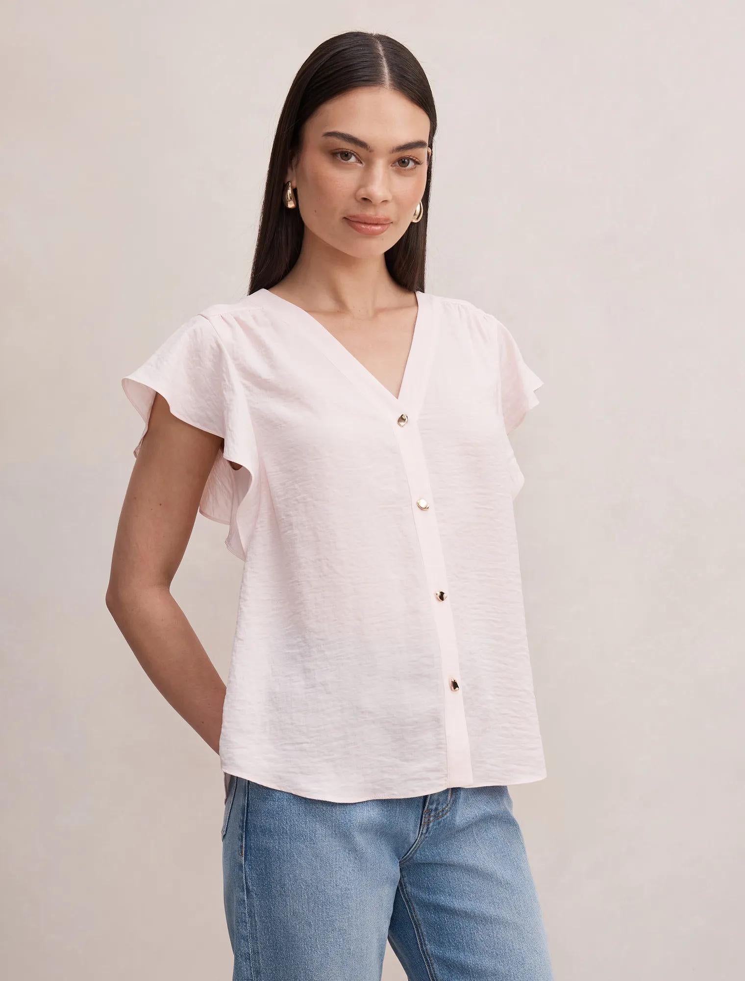 Cecilia Flutter Sleeve Blouse Rosewater Pink