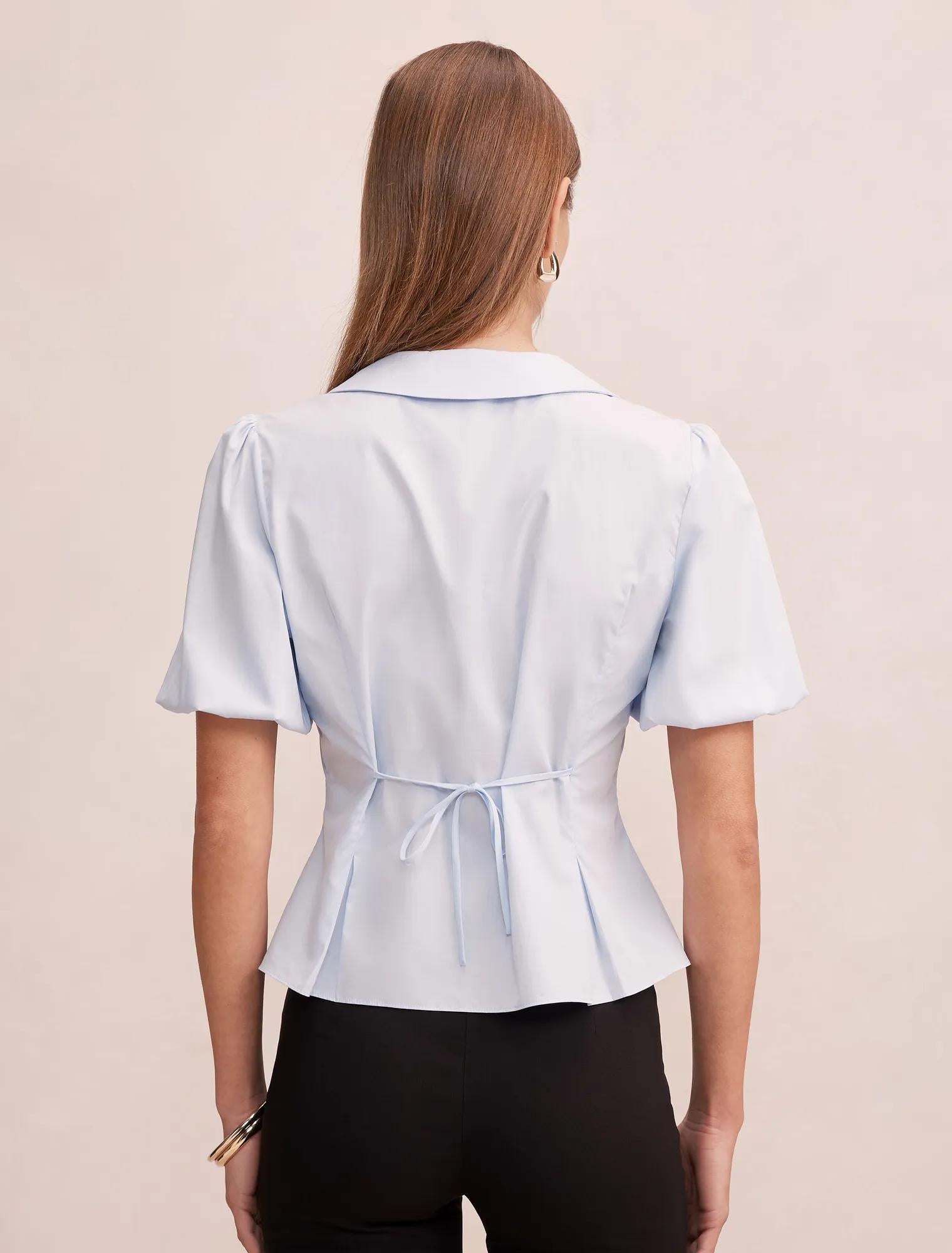 Gracie Bubble Sleeve Shirt Soft Blue