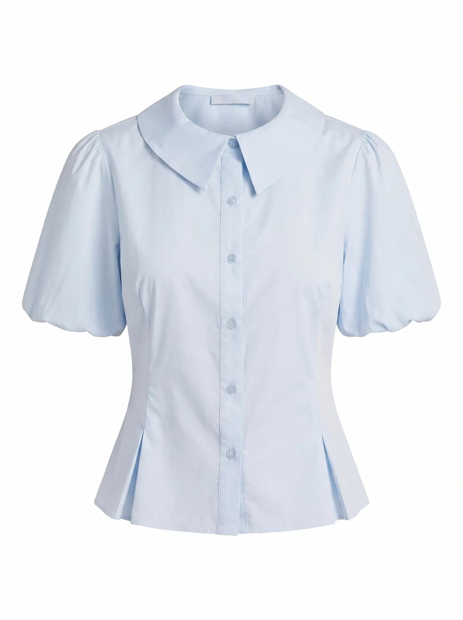 Gracie Bubble Sleeve Shirt Soft Blue_mannequin