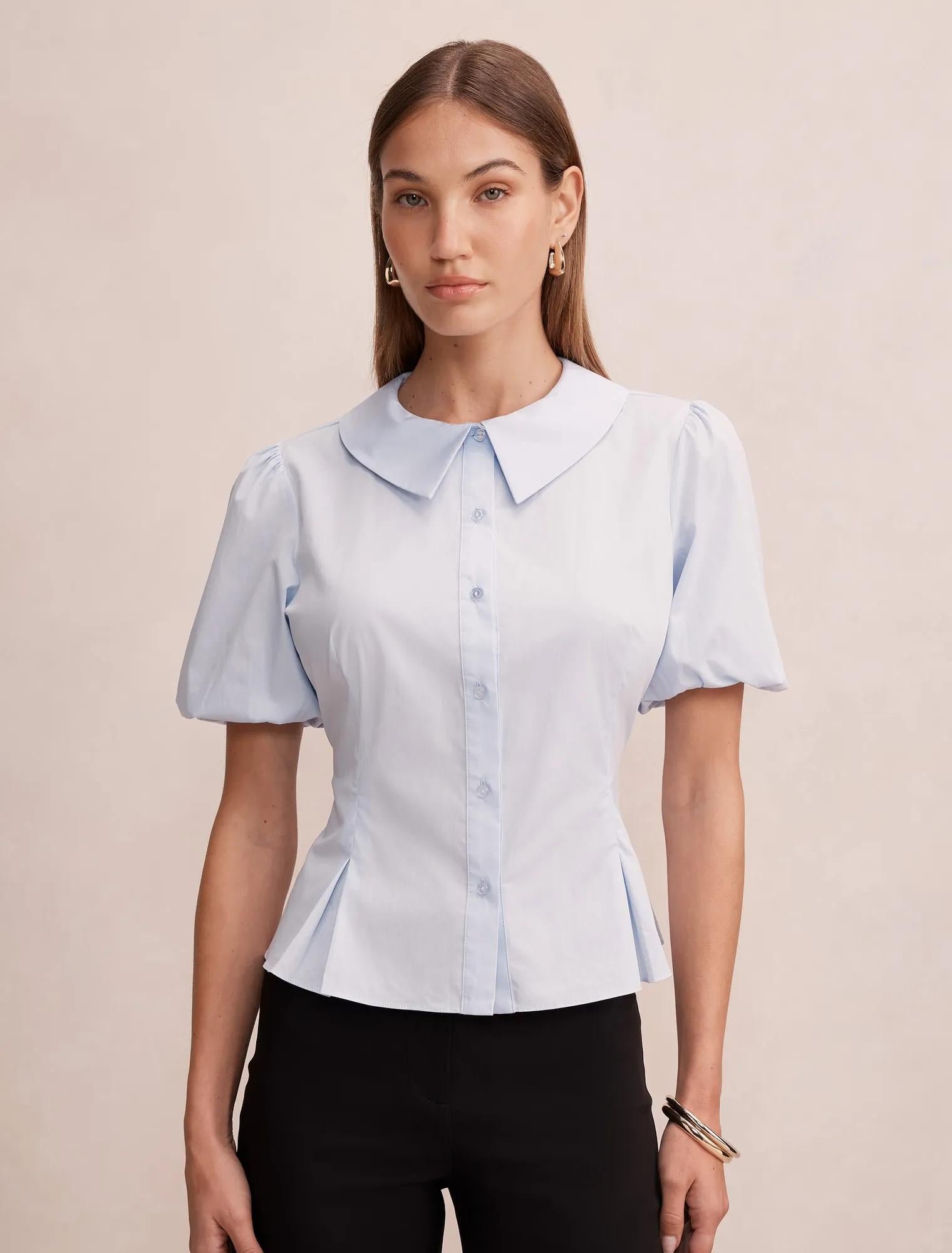 Gracie Bubble Sleeve Shirt Soft Blue