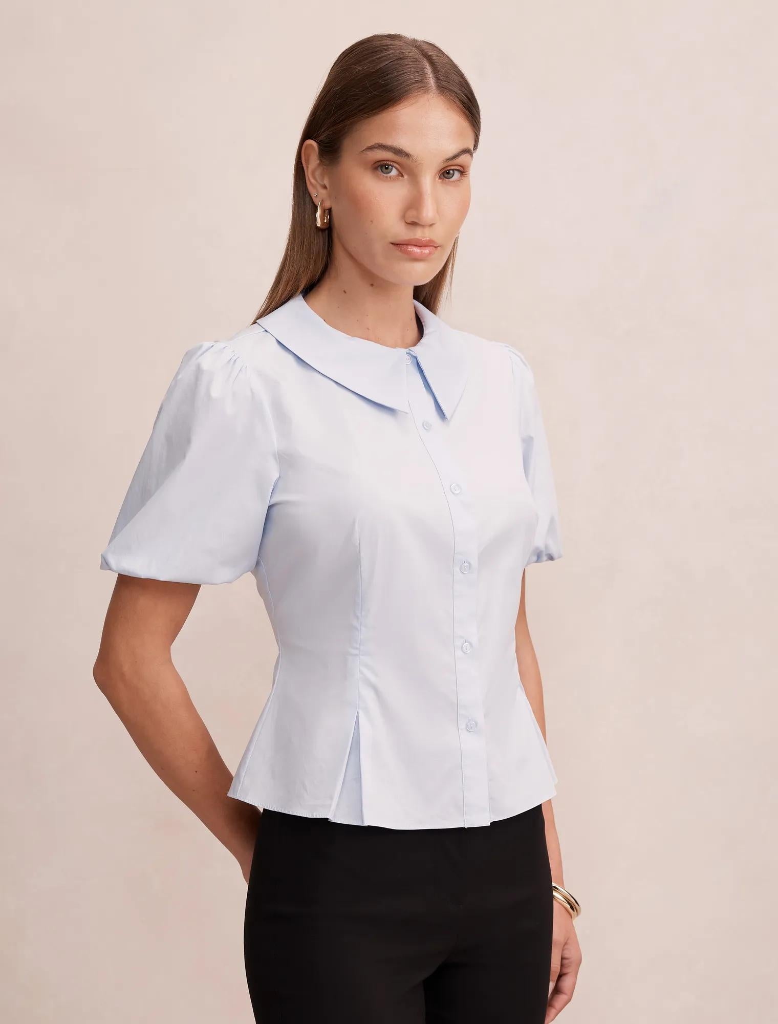 Gracie Bubble Sleeve Shirt Soft Blue