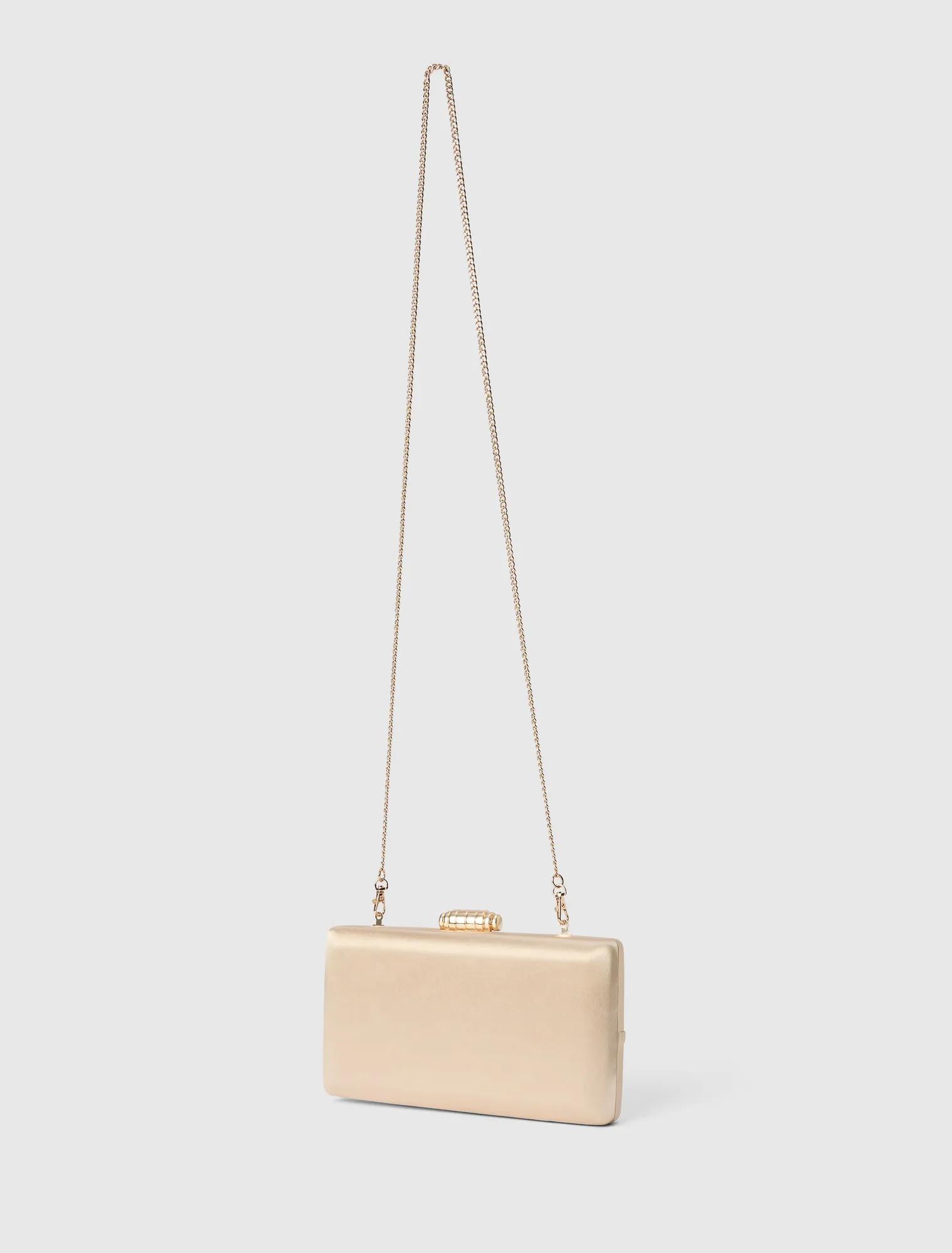 Tate Twist Satin Hardcase Clutch Gold_mannequin