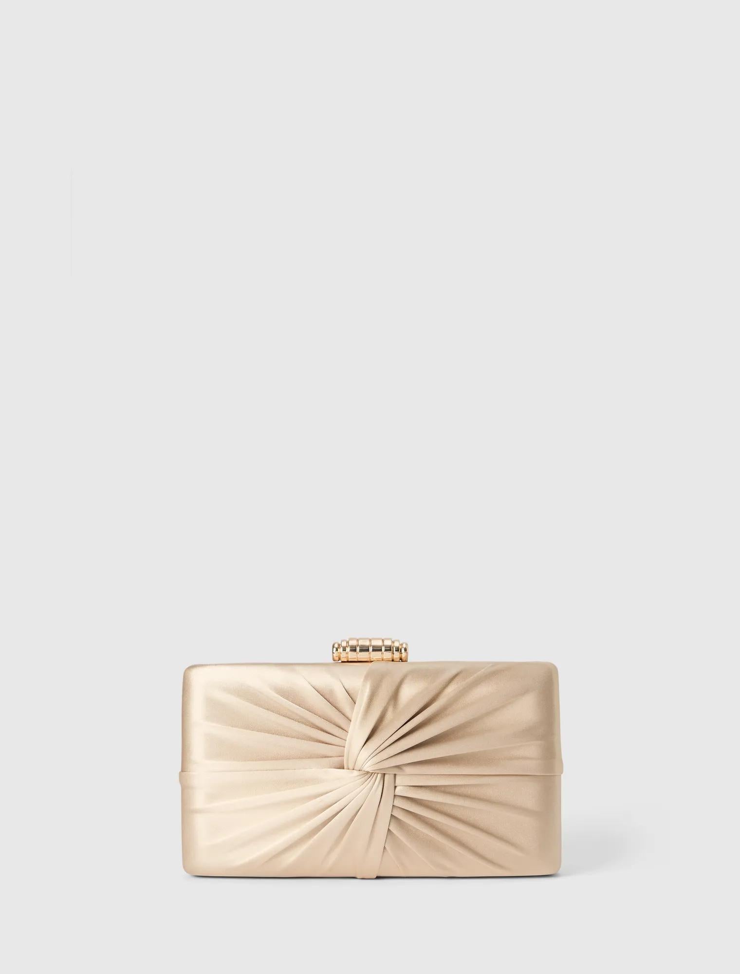 Tate Twist Satin Hardcase Clutch Gold_mannequin