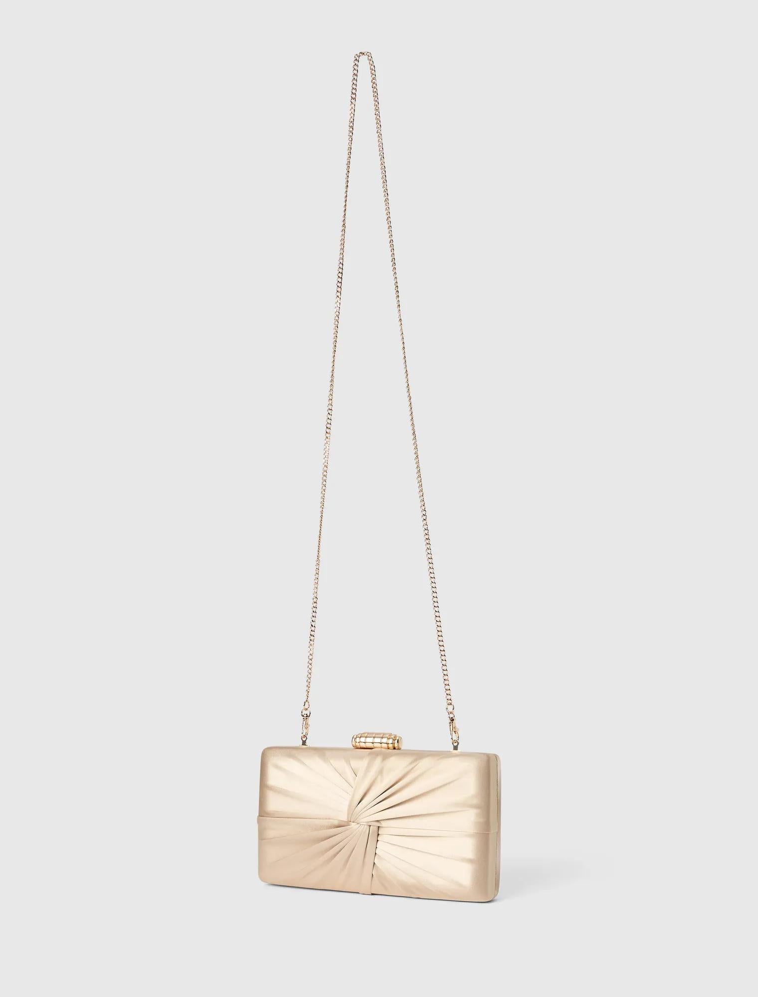 Tate Twist Satin Hardcase Clutch Gold_mannequin