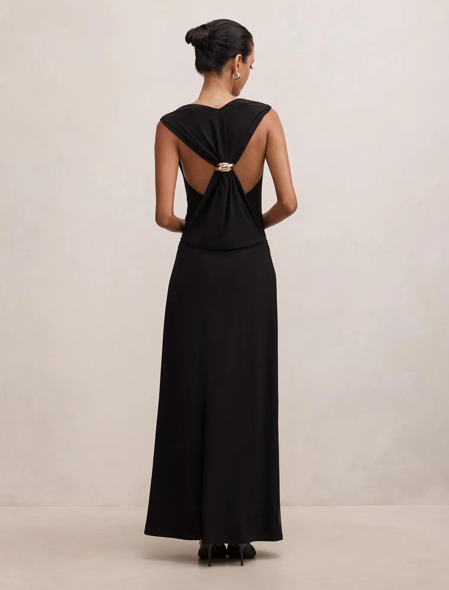 Jae Petite Bubble Back Hardware Maxi Dress Black