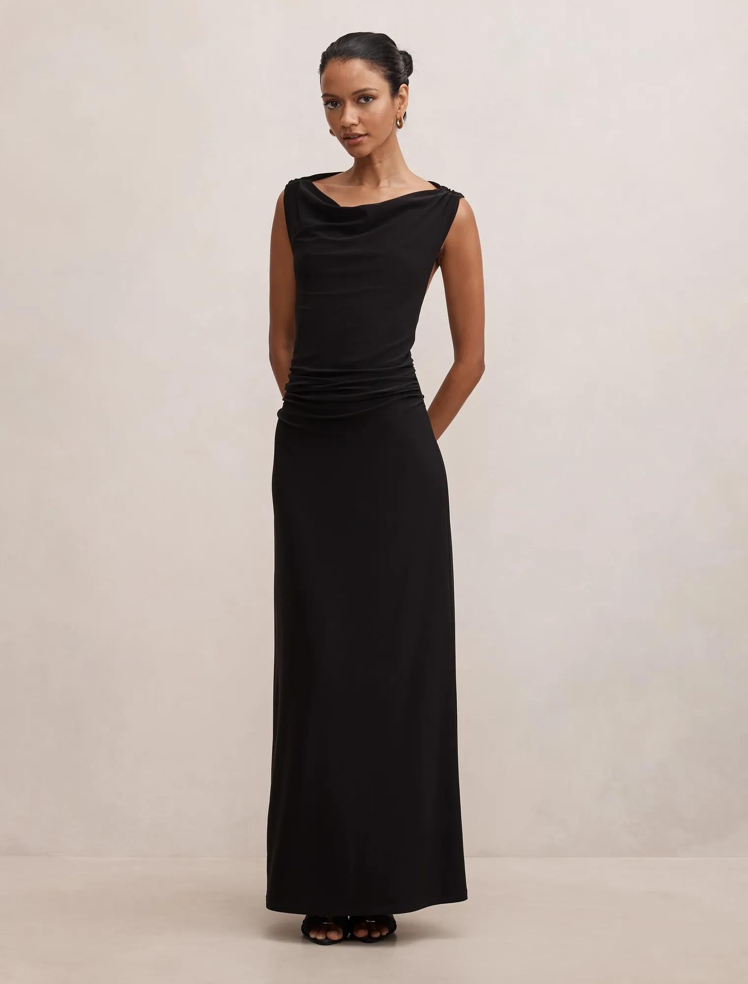 Jae Petite Bubble Back Hardware Maxi Dress Black