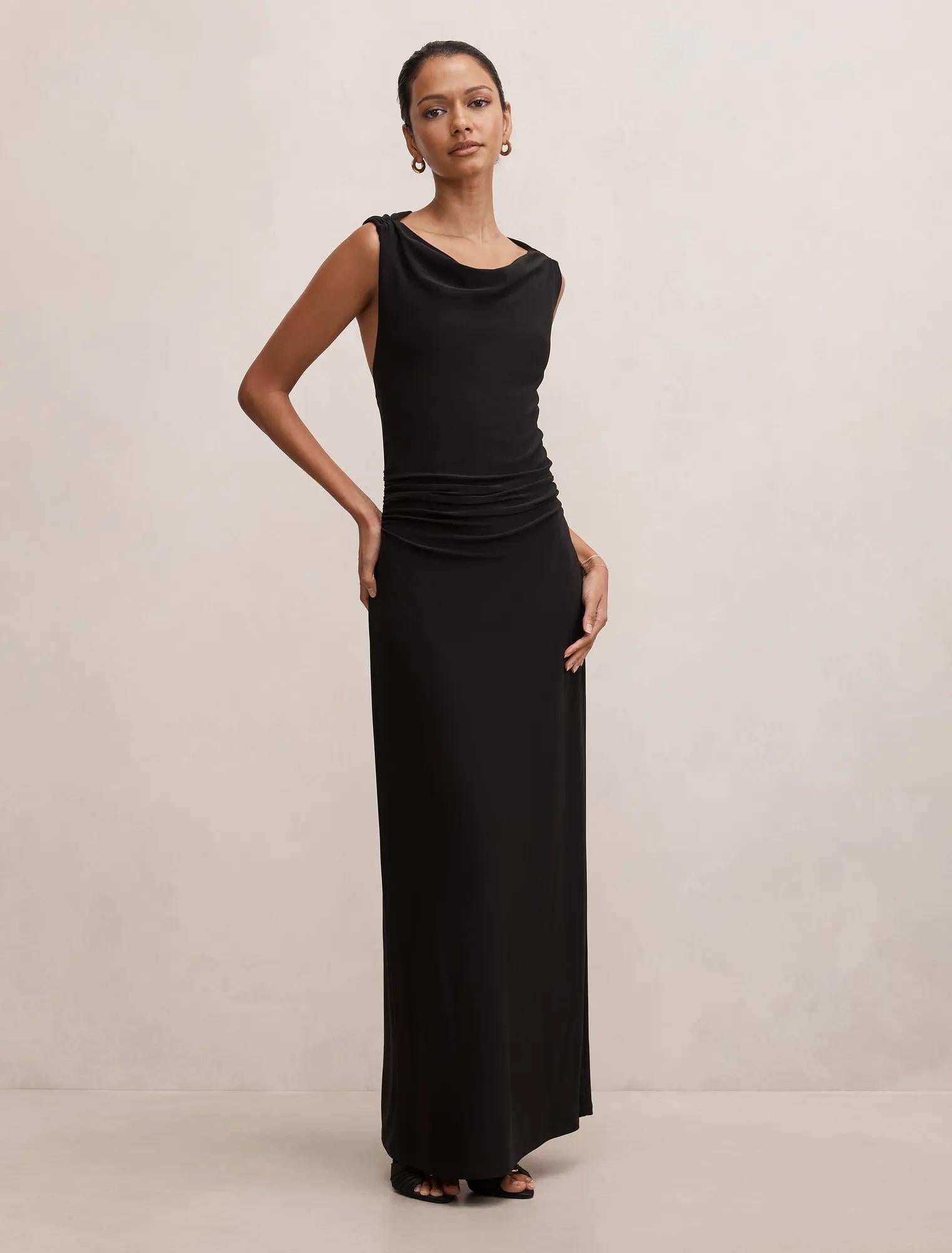 Jae Petite Bubble Back Hardware Maxi Dress Black