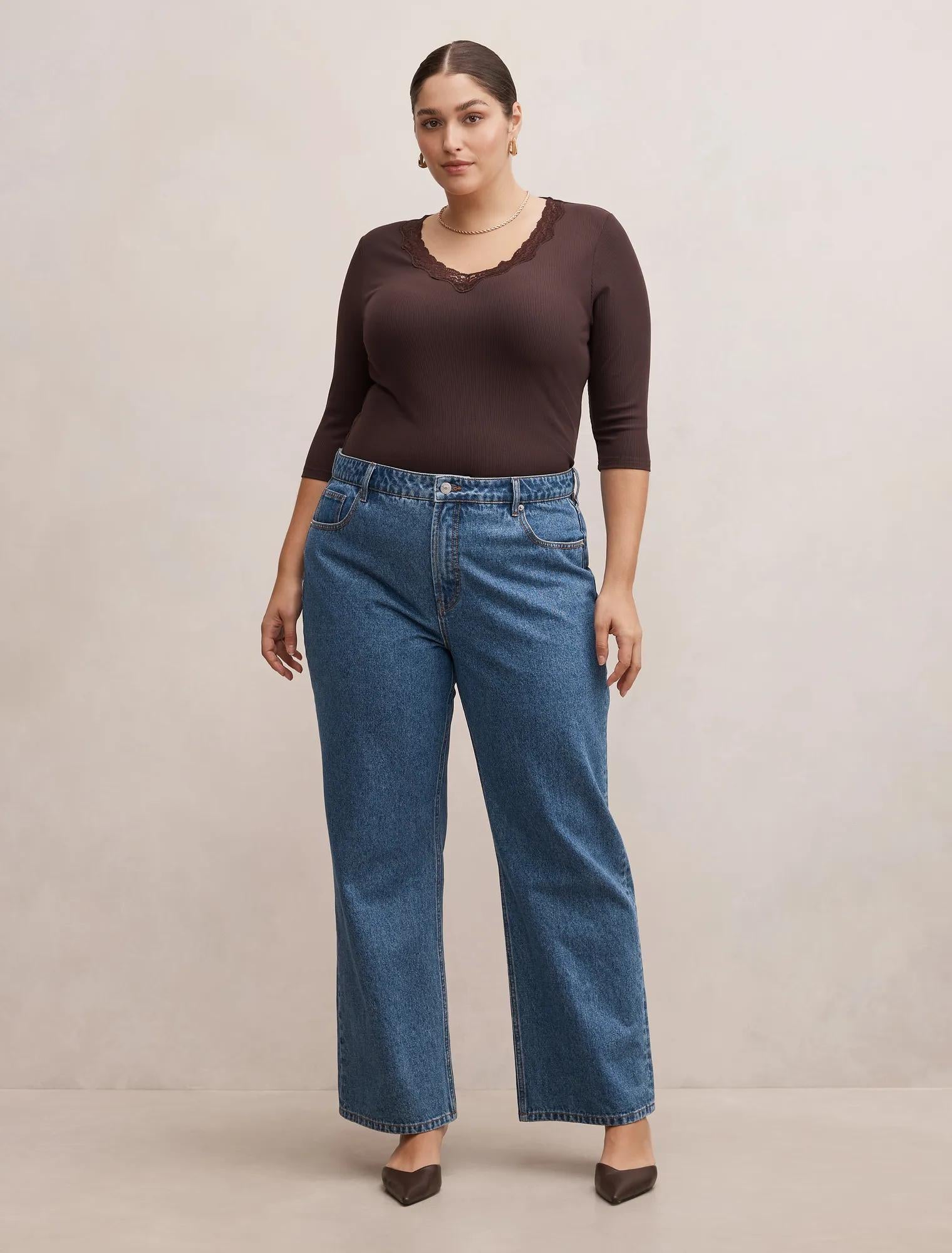 Selena Curve Trim Lace Top Chocolate