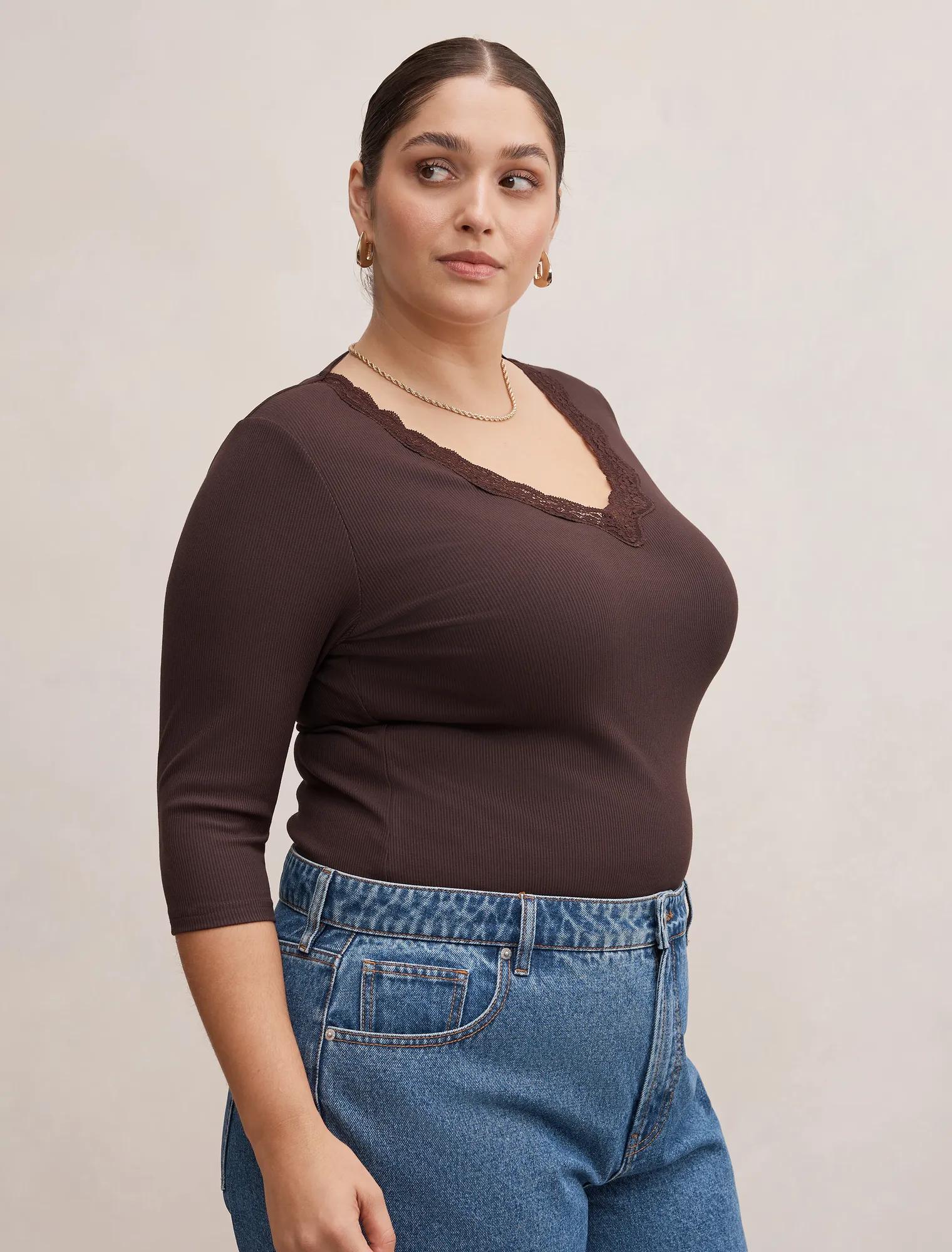 Selena Curve Trim Lace Top Chocolate