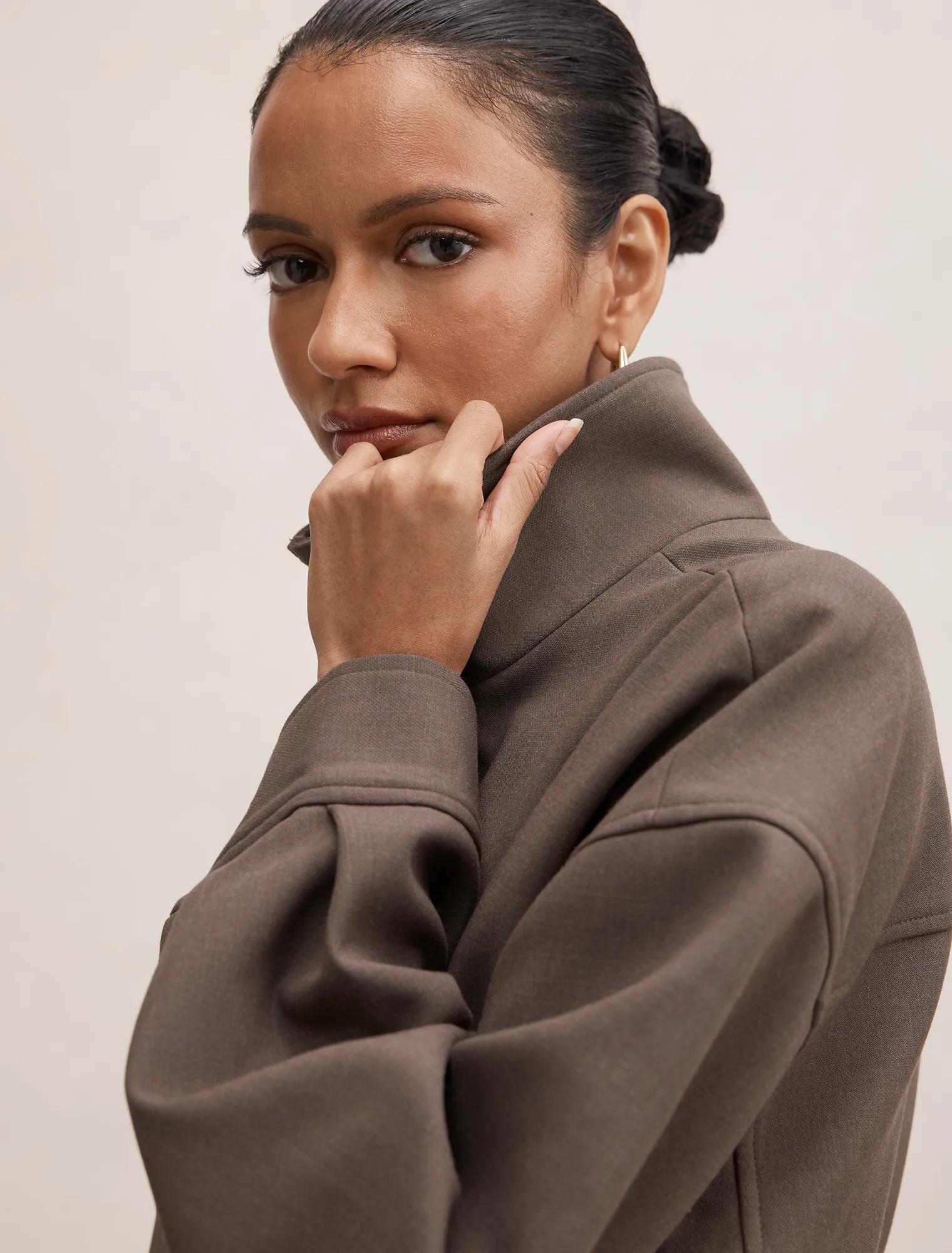 Maya Petite Funnel Neck Cropped Jacket Dark Mushroom Set