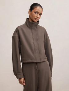Maya Petite Funnel Neck Cropped Jacket Dark Mushroom Set