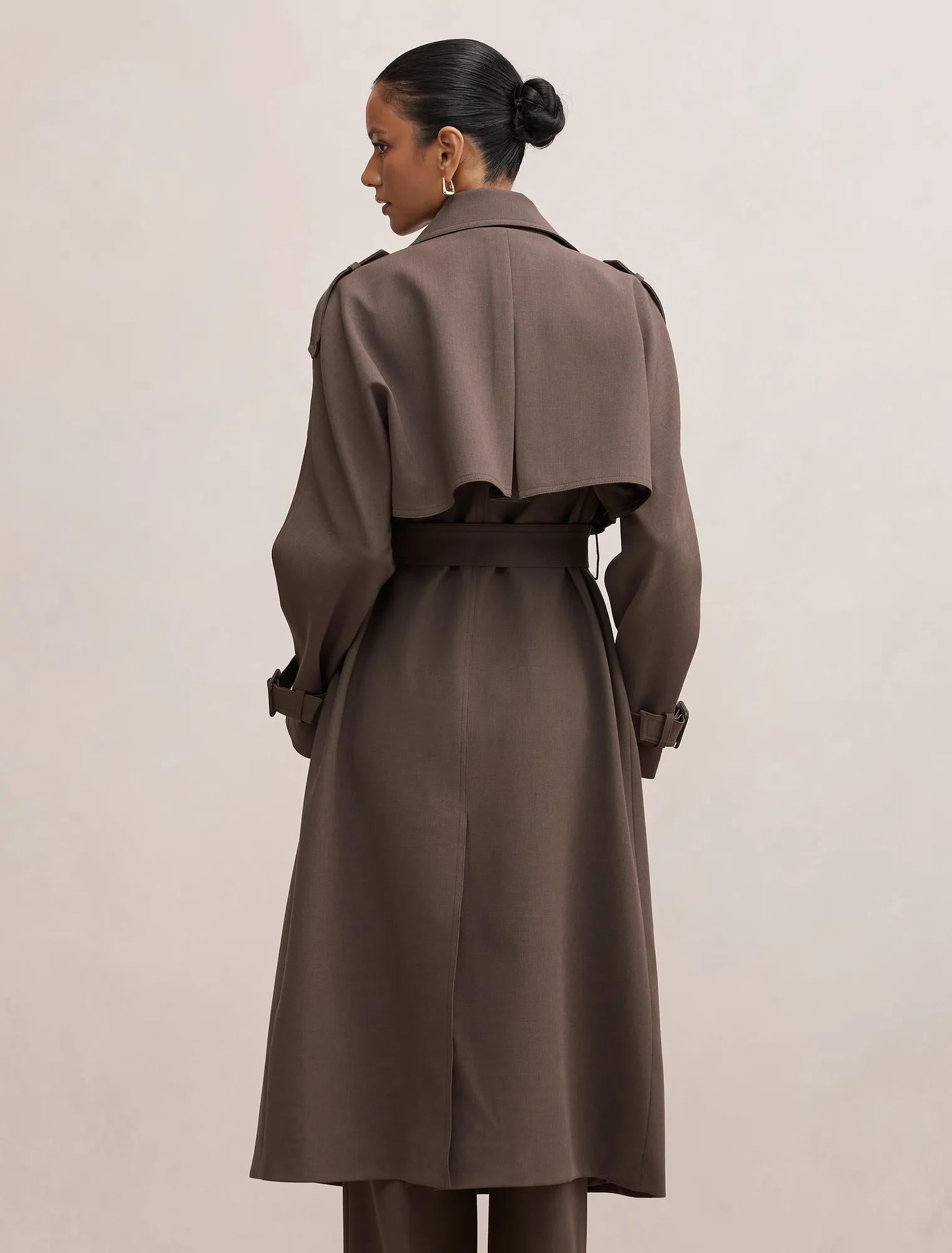 Maya Petite Trench Coat Dark Mushroom Set