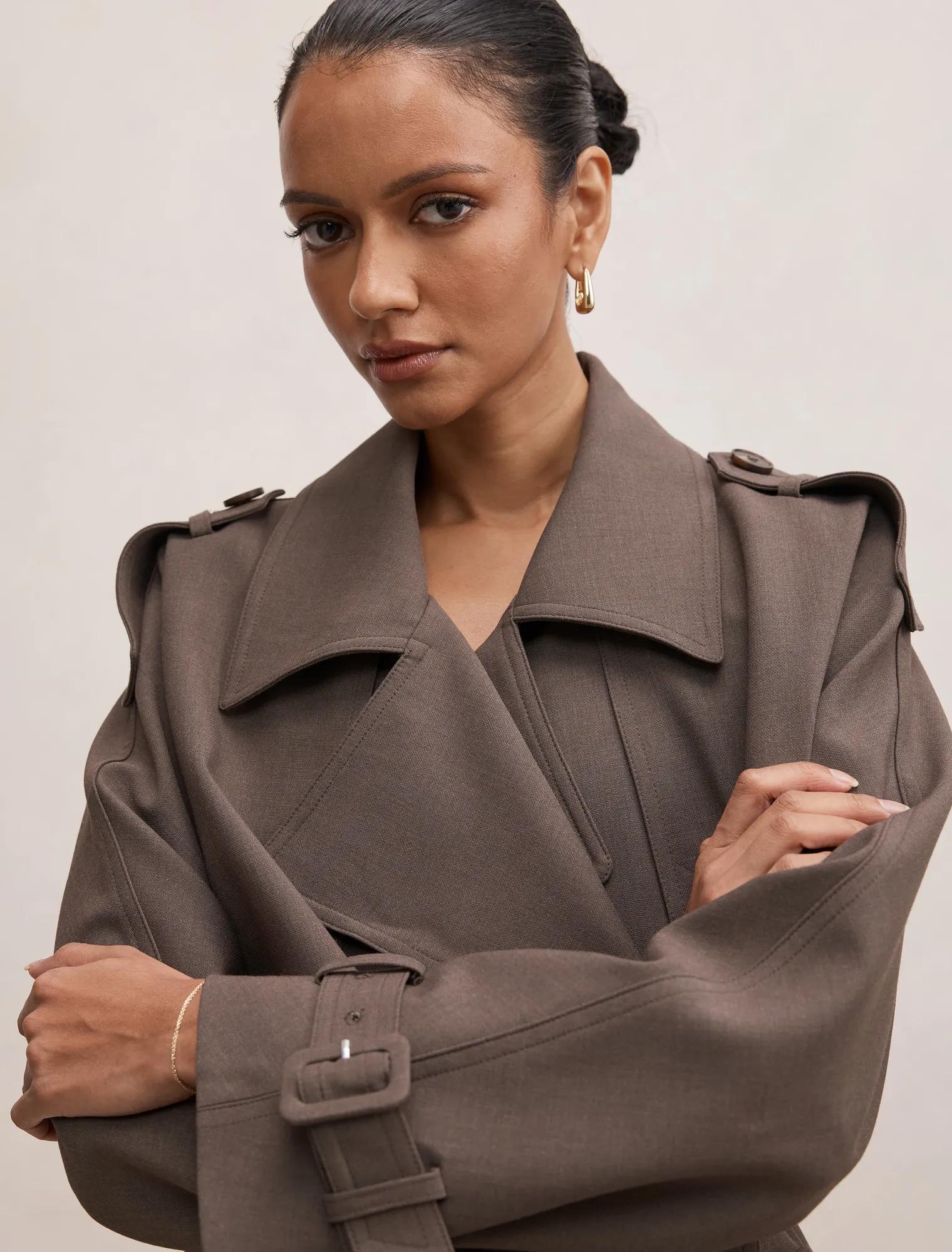 Maya Petite Trench Coat Dark Mushroom Set