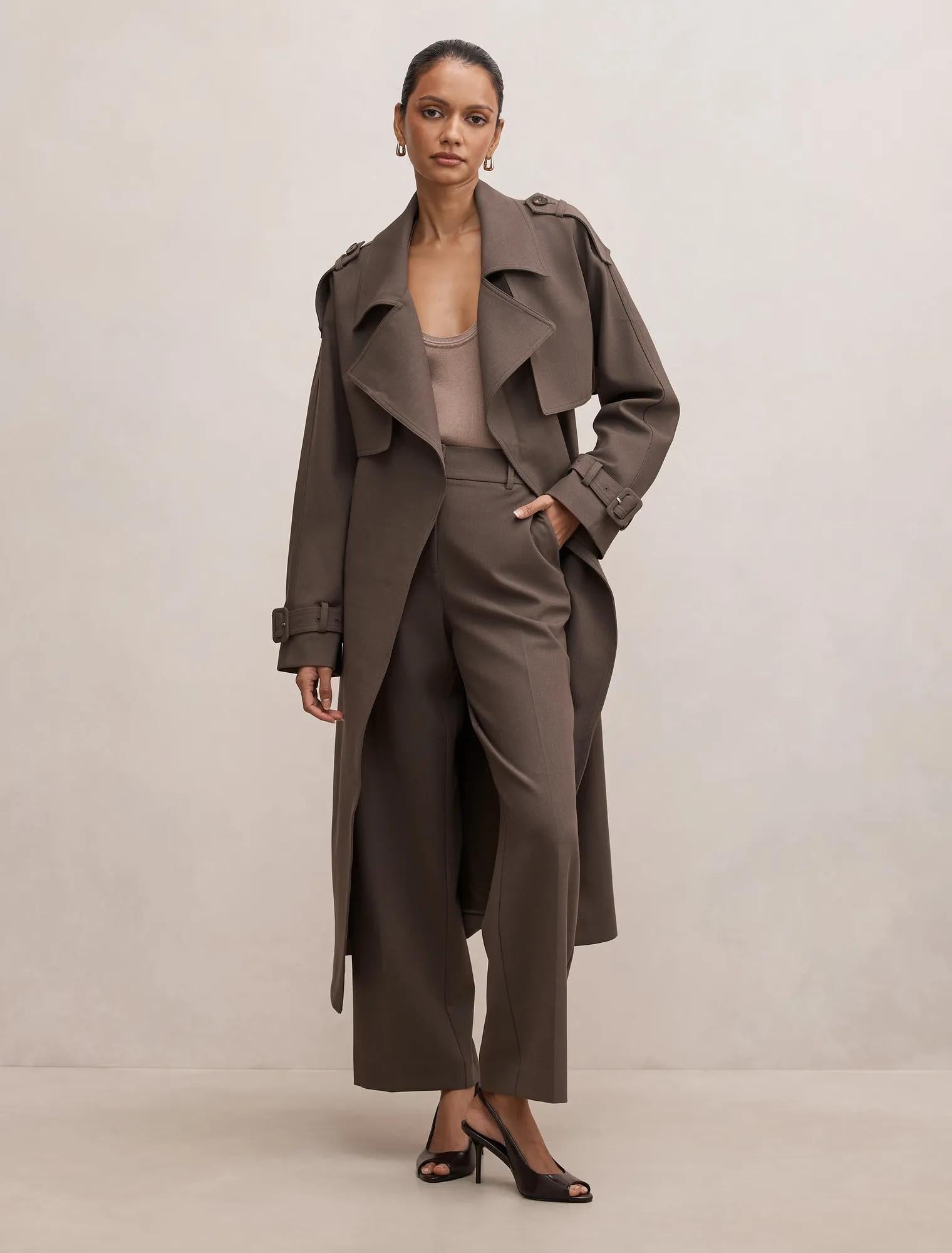 Maya Petite Trench Coat Dark Mushroom Set