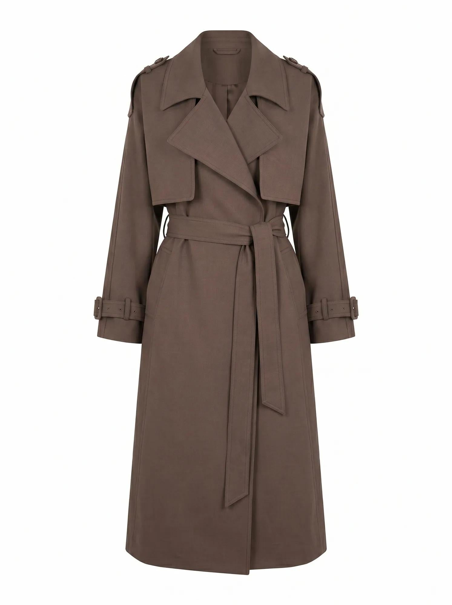 Maya Petite Trench Coat Dark Mushroom Set_mannequin
