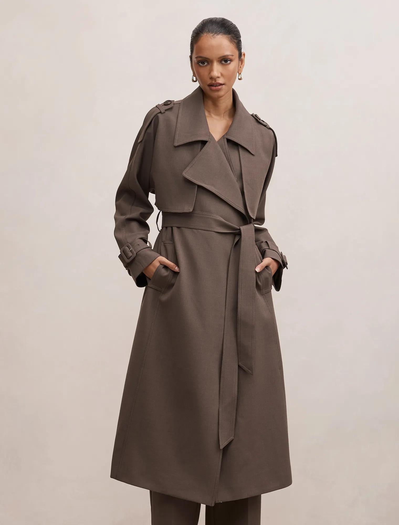 Maya Petite Trench Coat Dark Mushroom Set