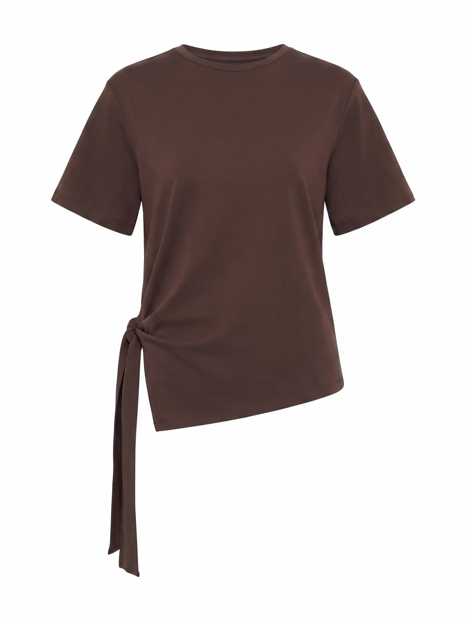 Penelope Tie T-shirt Dark Chocolate_mannequin
