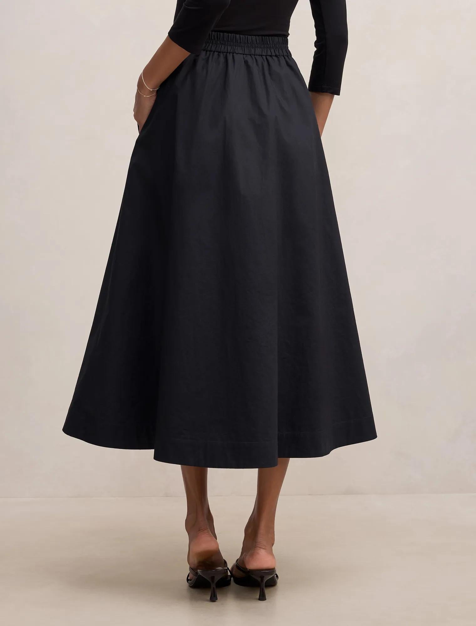 Chrissy Petite Cotton Midi Skirt Black