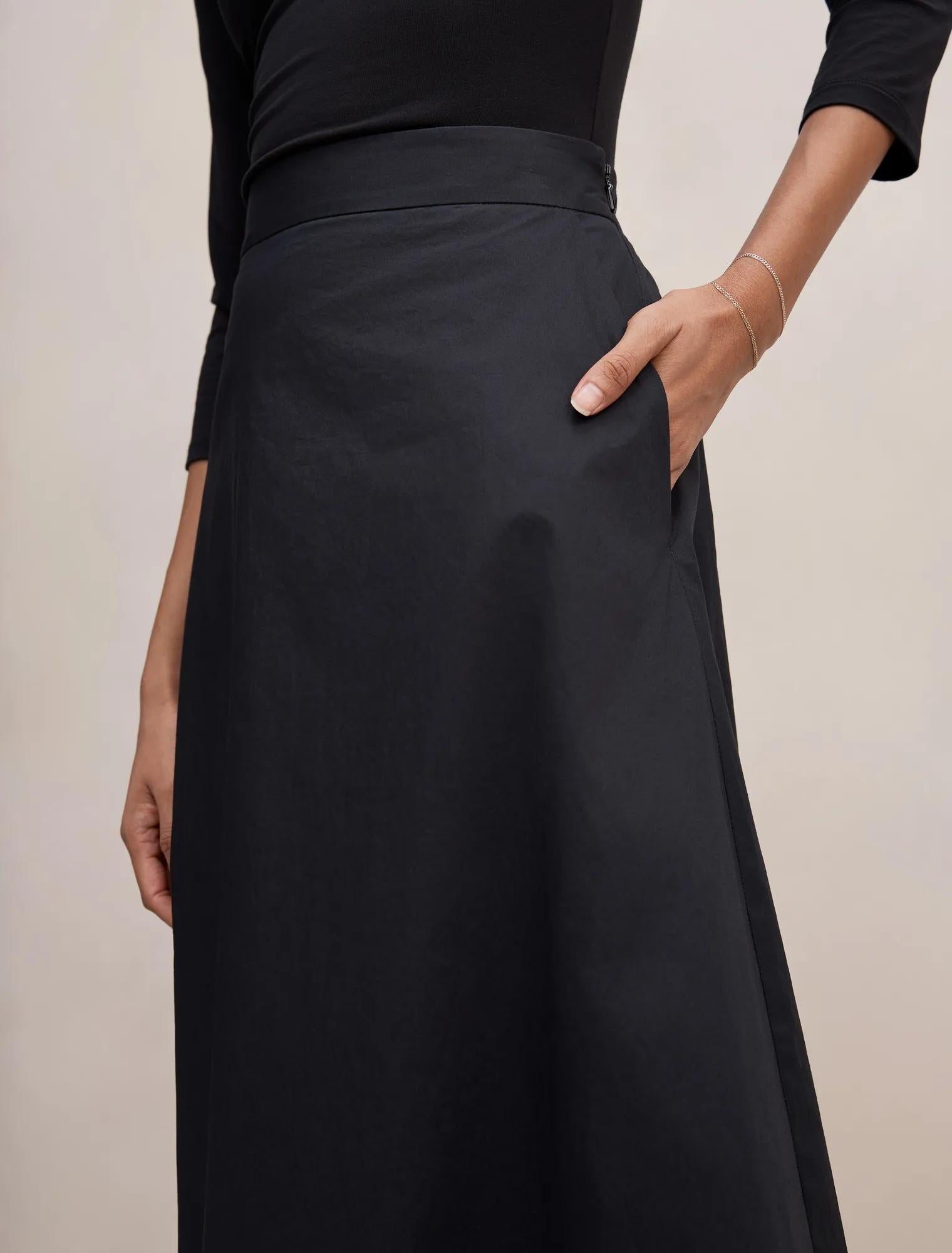Chrissy Petite Cotton Midi Skirt Black