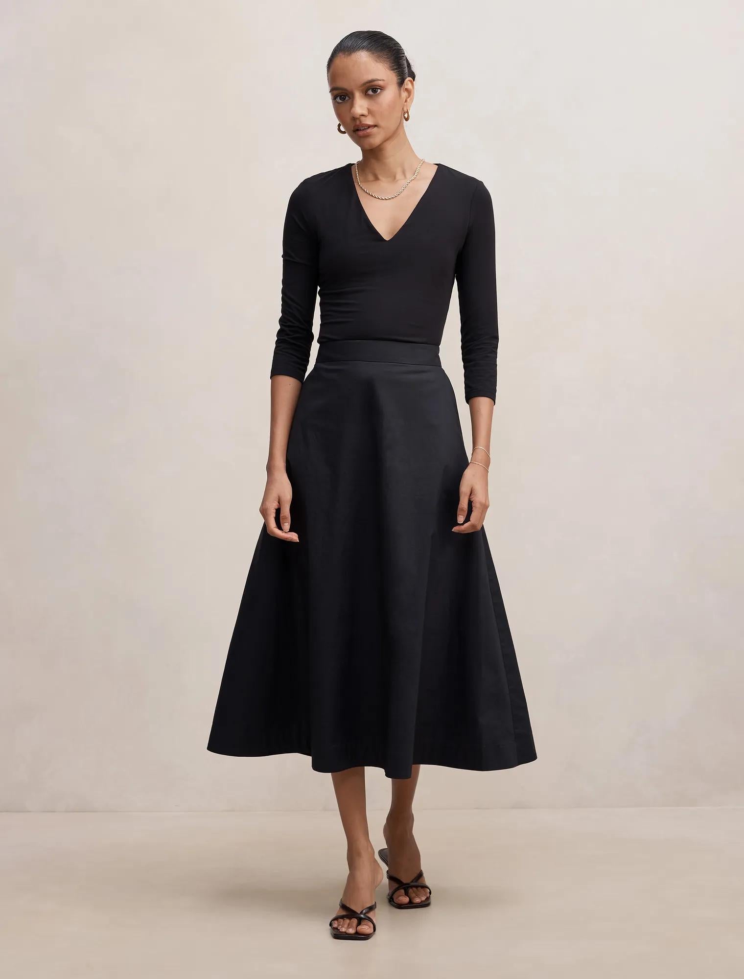 Chrissy Petite Cotton Midi Skirt Black