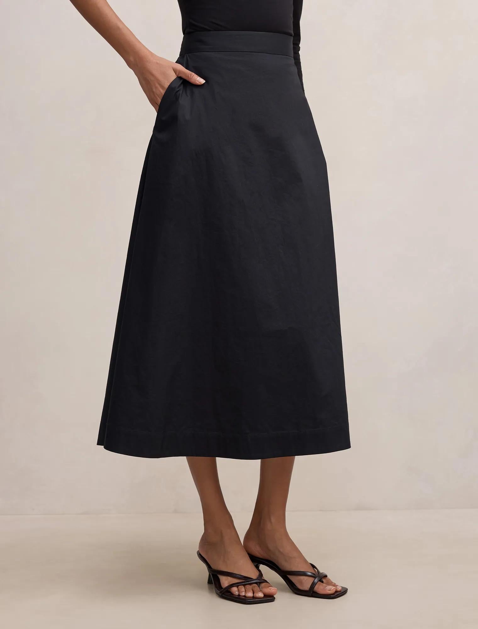 Chrissy Petite Cotton Midi Skirt Black