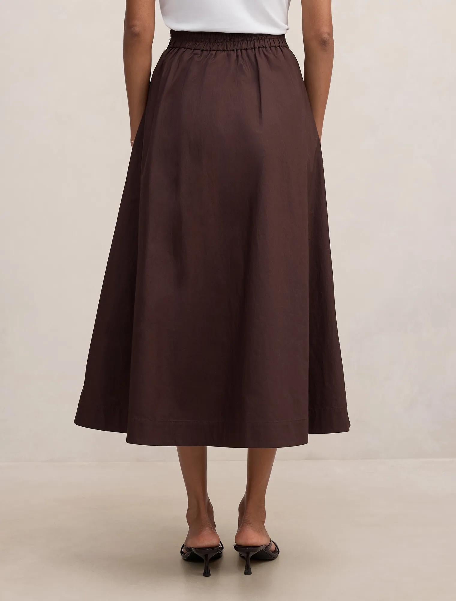 Chrissy Petite Cotton Midi Skirt Chocolate
