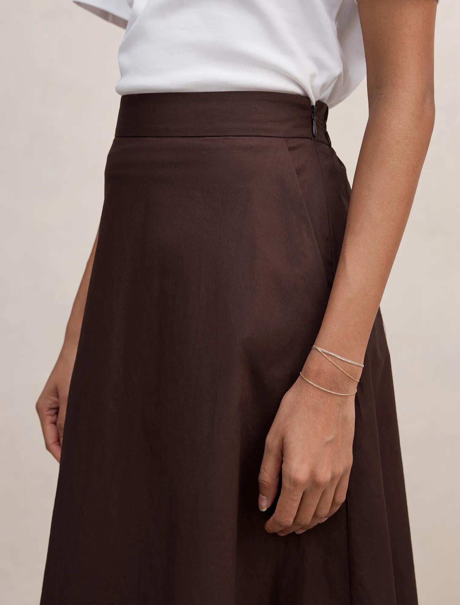 Chrissy Petite Cotton Midi Skirt Chocolate