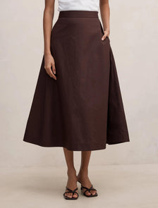 Chrissy Petite Cotton Midi Skirt Chocolate