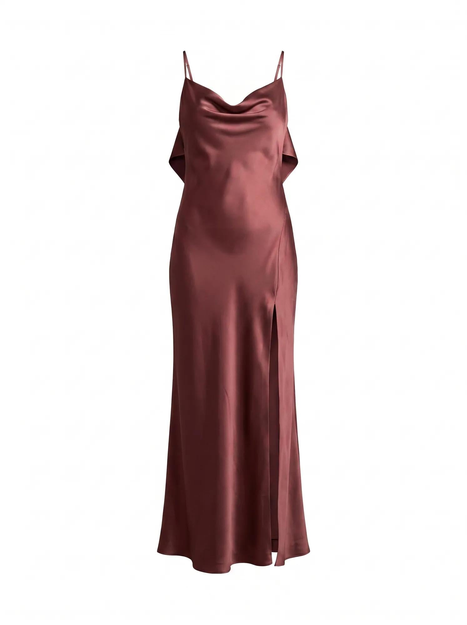 Allora Ruffle Back Satin Maxi Wild Plum