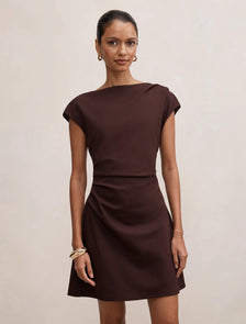 Carly Petite Sleeveless Tuck Mini Dress Chocolate