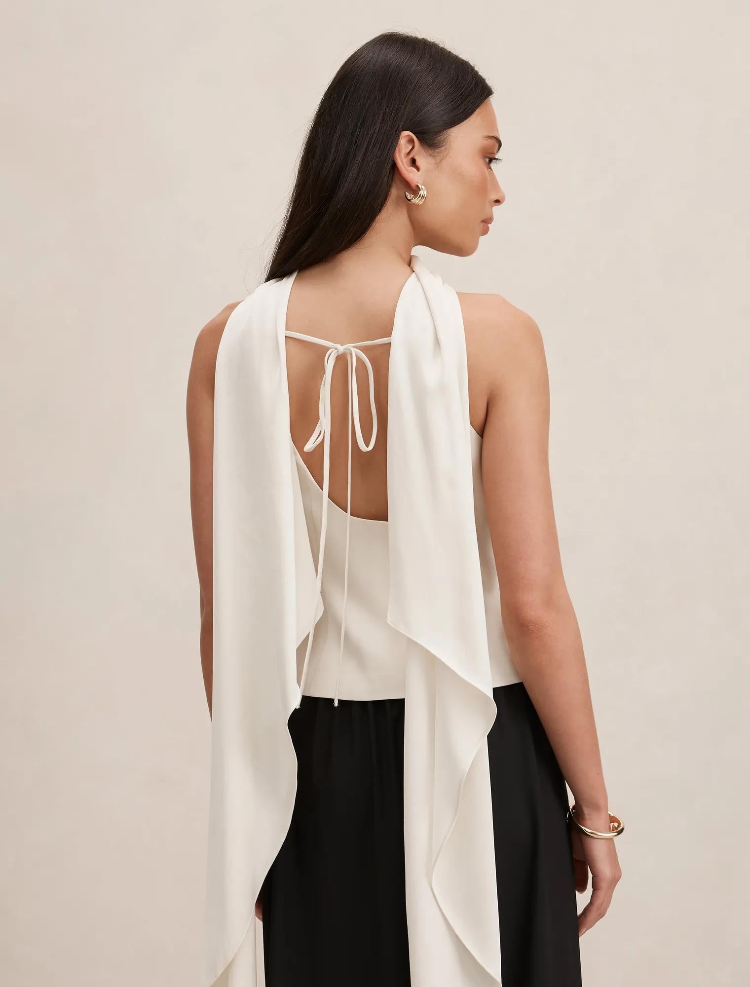 Millie High Neck Cape Top Cream