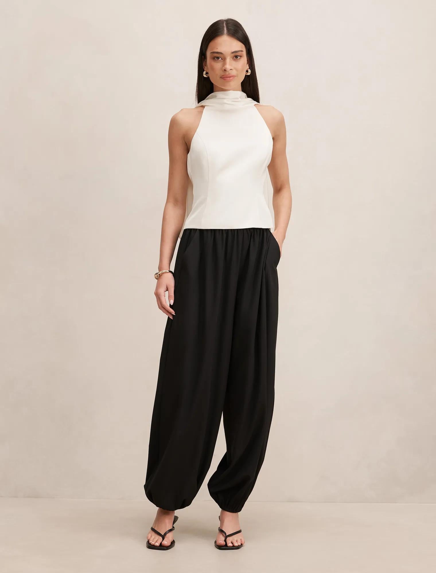 Millie High Neck Cape Top Cream