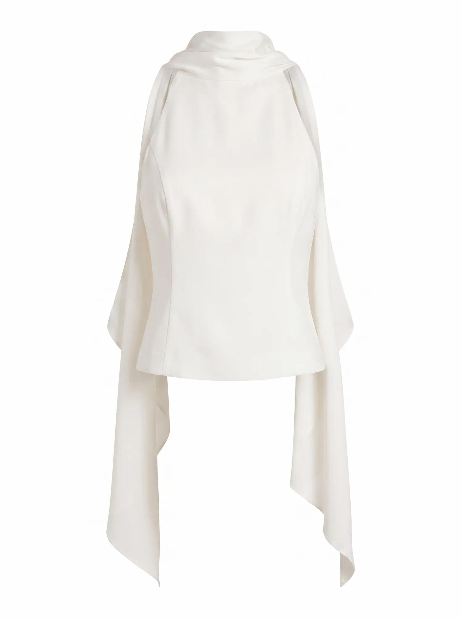 Millie High Neck Cape Top Cream_mannequin