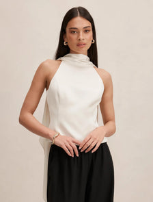 Millie High Neck Cape Top Cream