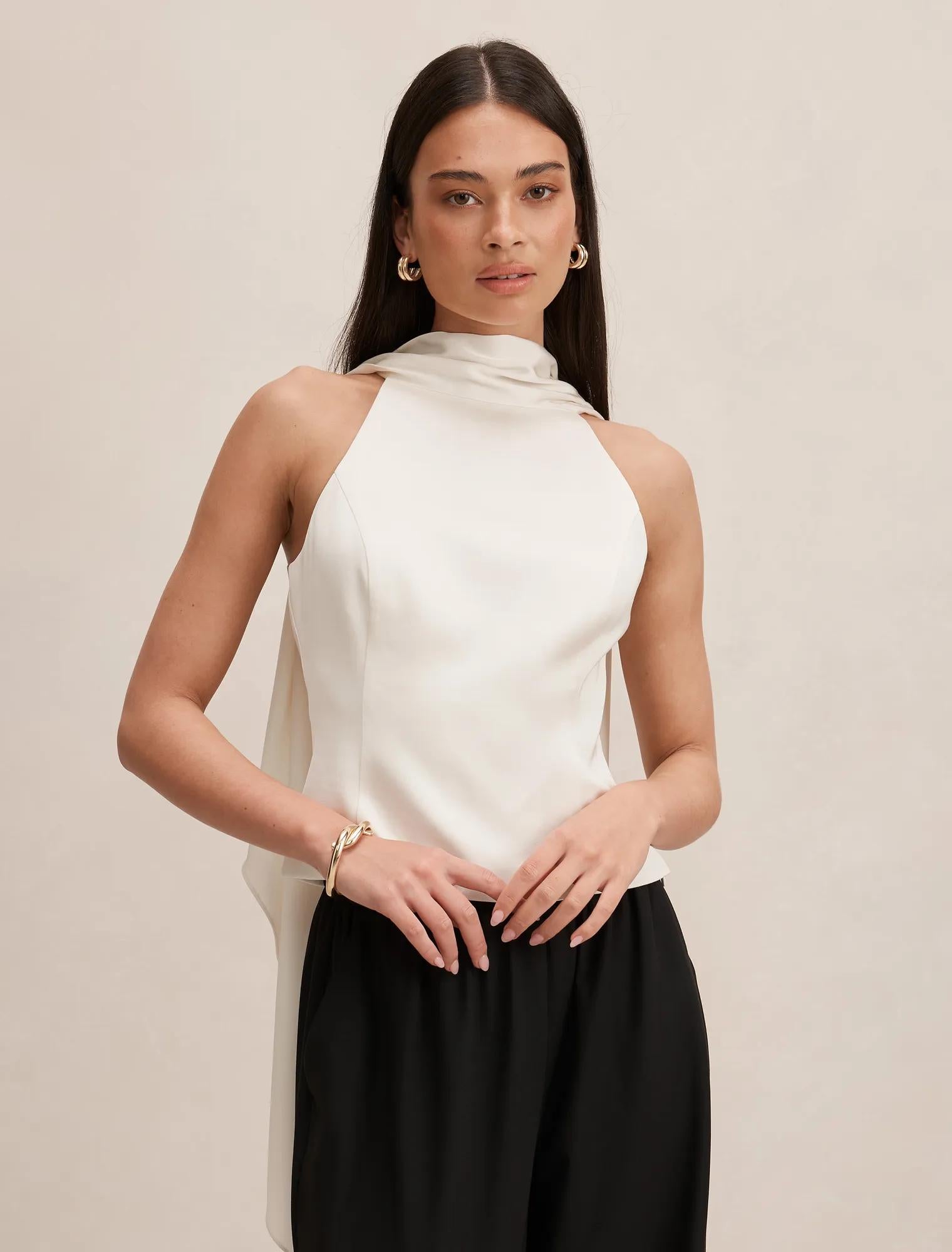 Millie High Neck Cape Top Cream