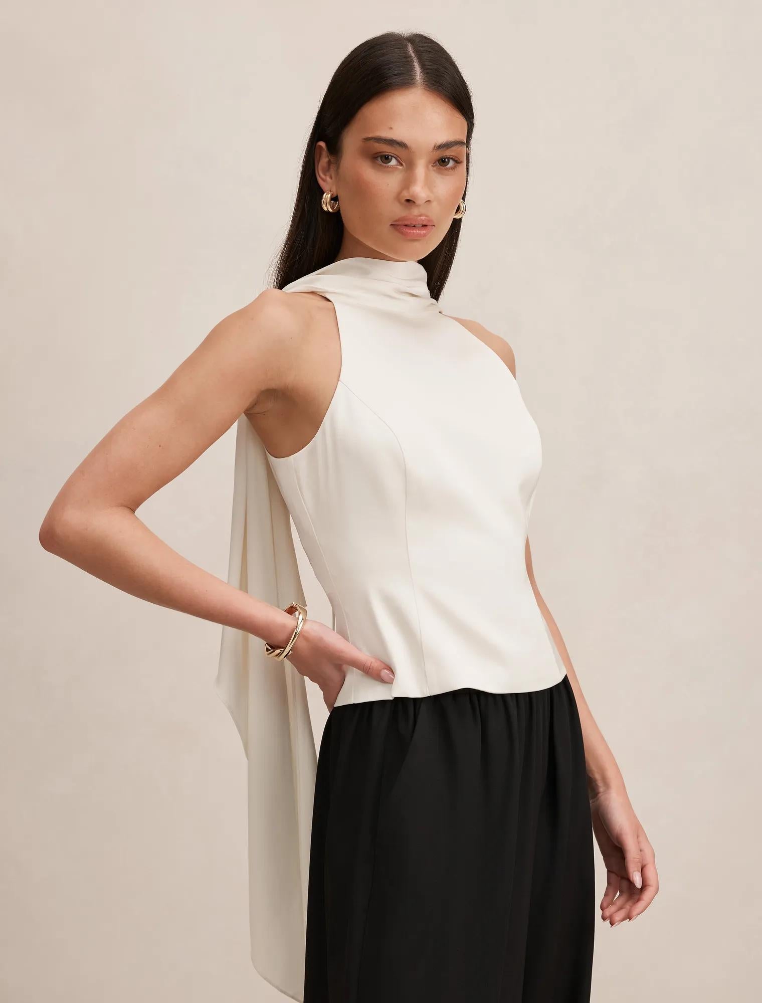 Millie High Neck Cape Top Cream