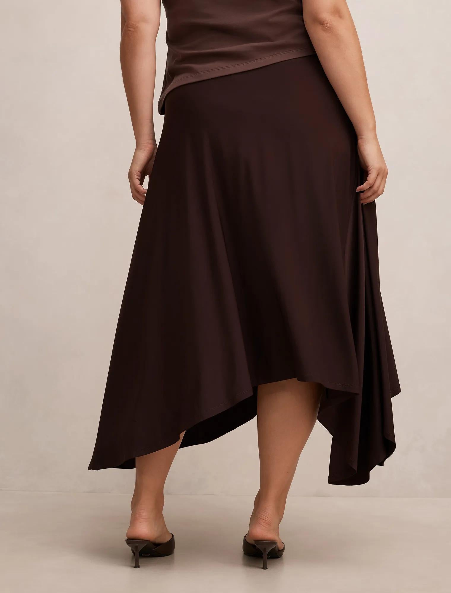 Ariel Curve Godet Hanky Hem Skirt Dark Chocolate