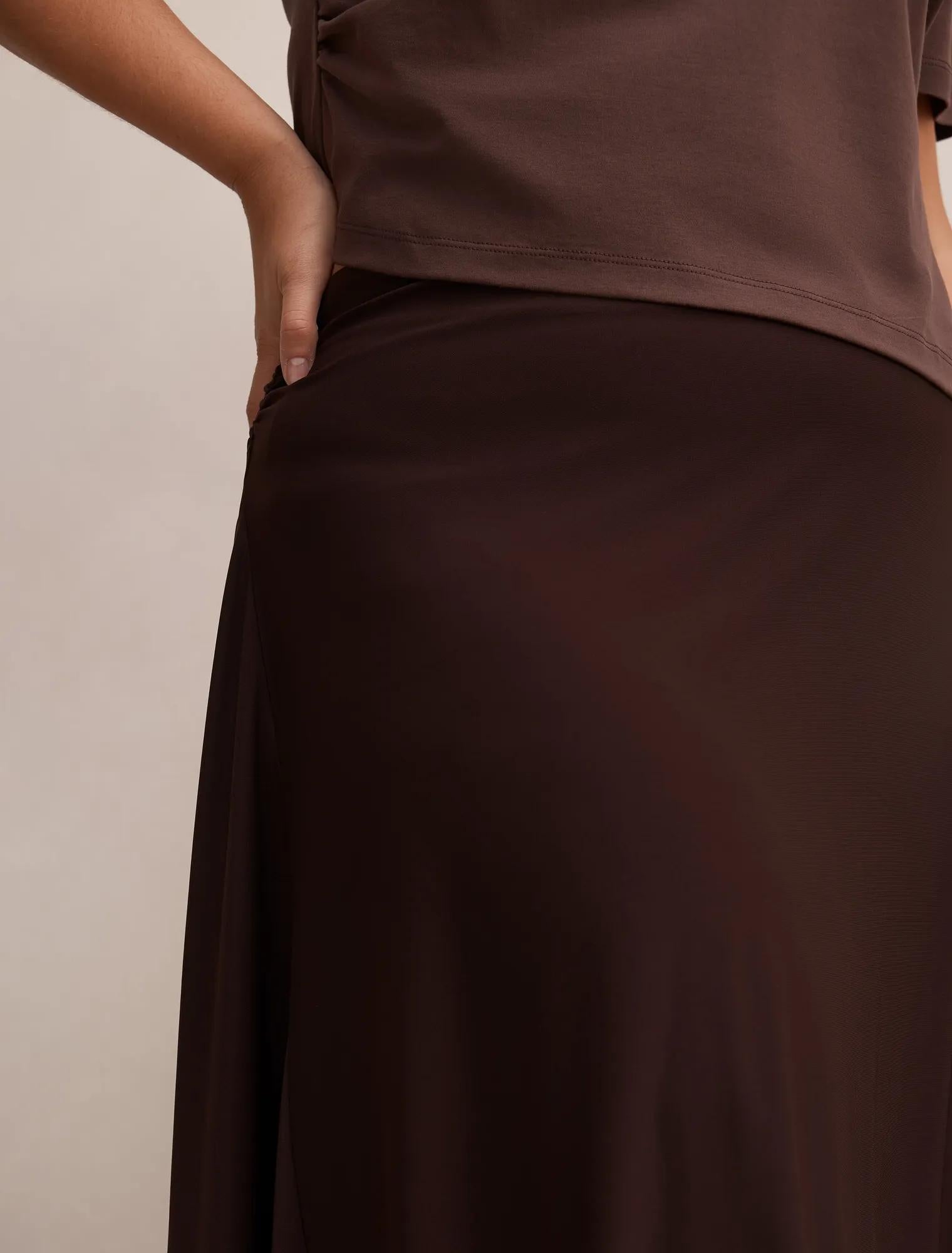 Ariel Curve Godet Hanky Hem Skirt Dark Chocolate