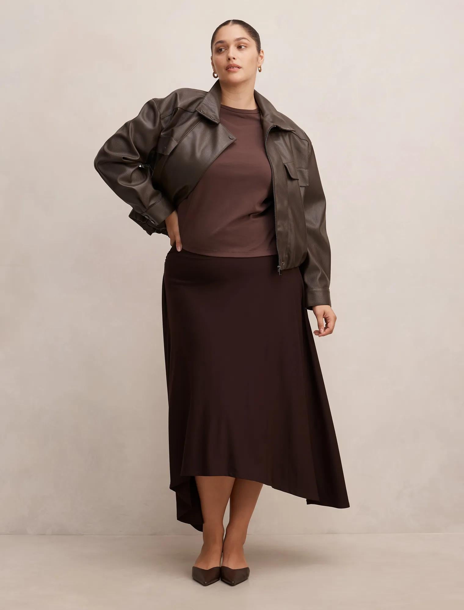Ariel Curve Godet Hanky Hem Skirt Dark Chocolate
