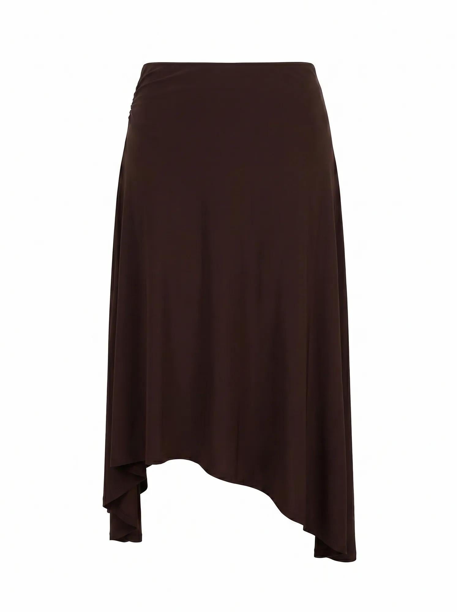 Ariel Curve Godet Hanky Hem Skirt Dark Chocolate_mannequin