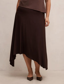 Ariel Curve Godet Hanky Hem Skirt Dark Chocolate
